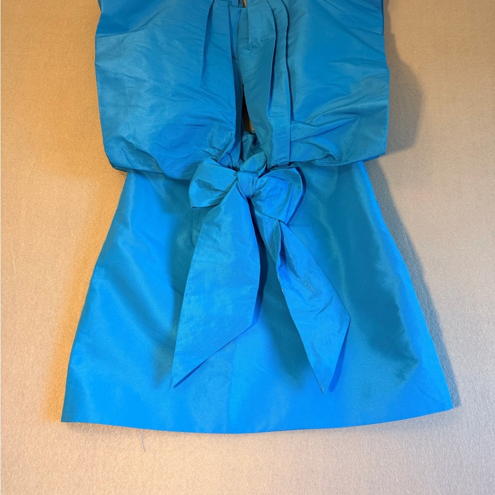 ZARA Dress Blue Sleeveless Bow Accent Round Neck Mini Solid Lined Size S